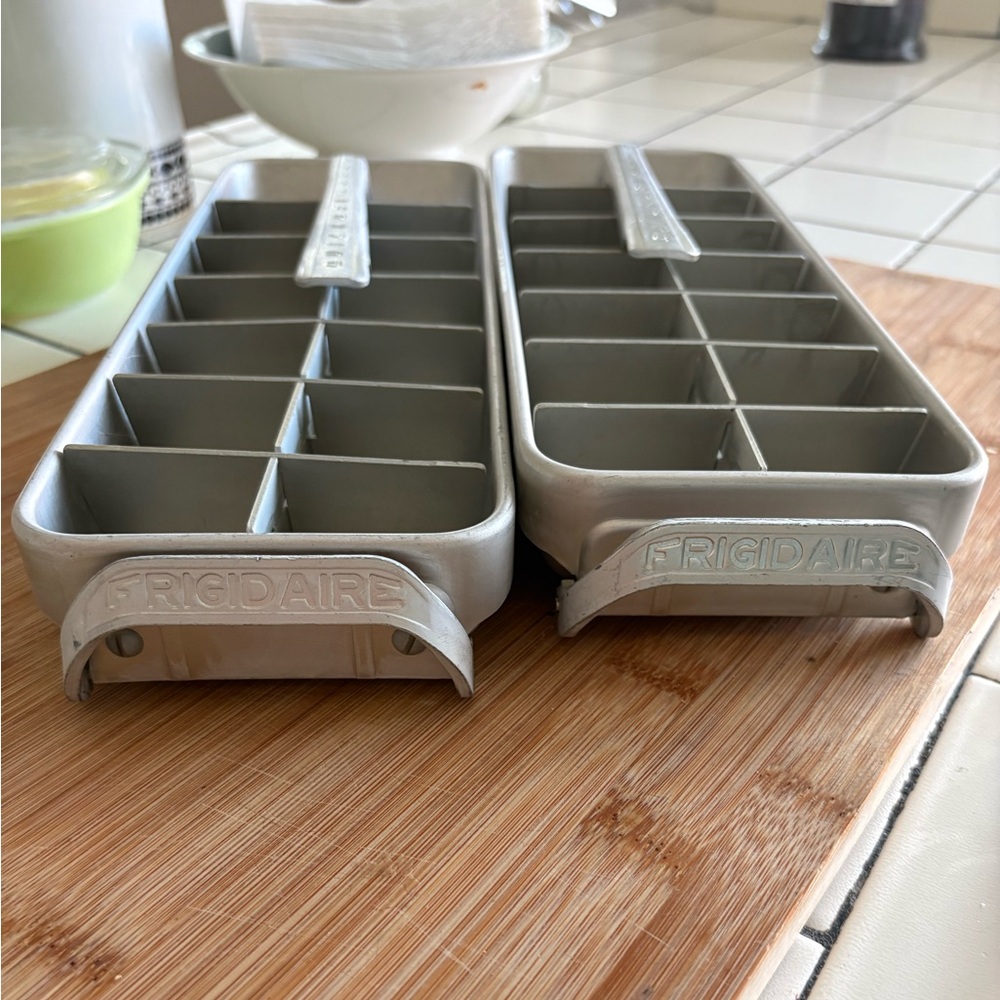 Antique Frigidaire Quickube Metal Vintage Silver Ice Cube Tray Set 1950s